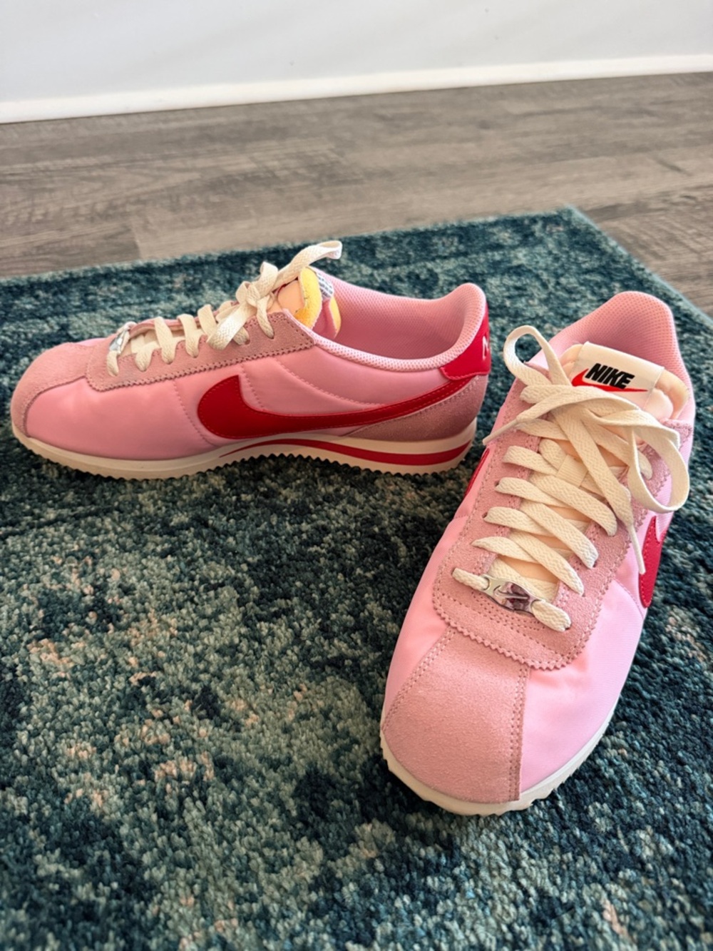 Nike Pink and Red Women's Classic Cortez-Style Sneakers